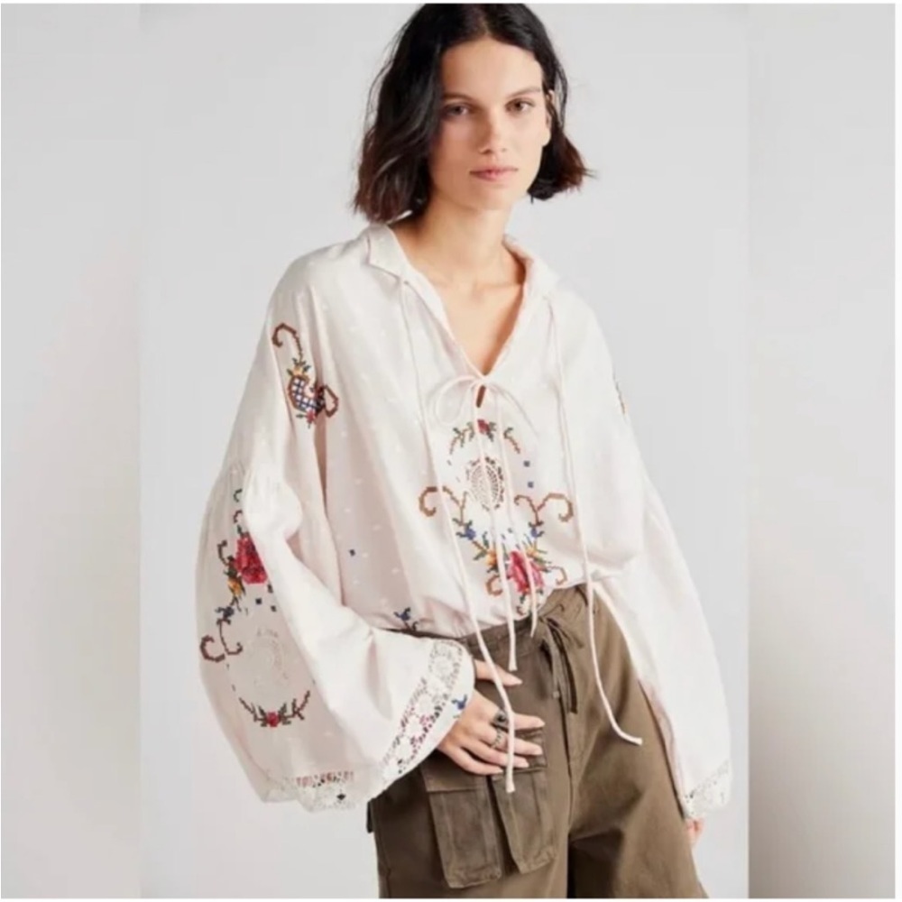 Free People Fillyboo Cover Me In Cross Stitch Blouse Large NWT